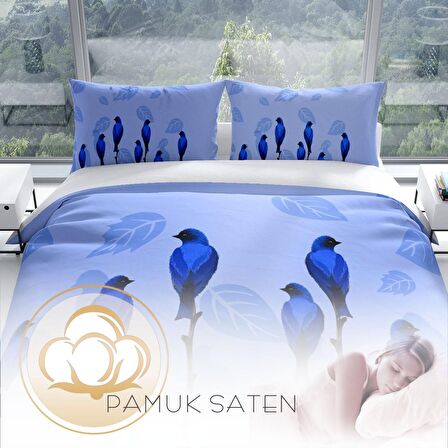 Monohome Perlasera Blue Bird 3D Temalı Pamuk Saten Çift Kişilik Nevresim Takımı