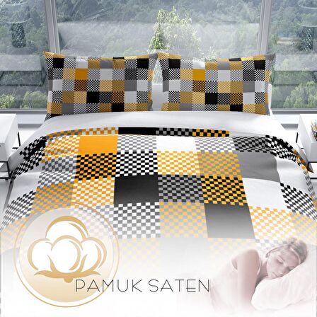 Monohome Perlasera Checkers 3D Temalı Pamuk Saten Çift Kişilik Nevresim Takımı