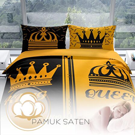 Monohome Perlasera King Queen 3D Temalı Pamuk Saten Çift Kişilik Nevresim Takımı