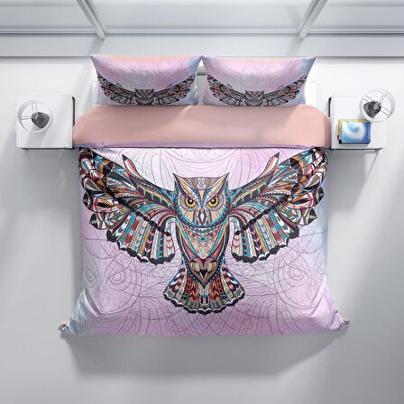 Monohome Perlasera Mr Owl 3D Temalı Pamuk Saten Çift Kişilik Nevresim Takımı