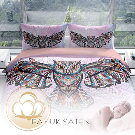 Monohome Perlasera Mr Owl 3D Temalı Pamuk Saten Çift Kişilik Nevresim Takımı