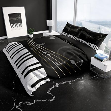 Monohome Perlasera Piano 3D Temalı Pamuk Saten Çift Kişilik Nevresim Takımı