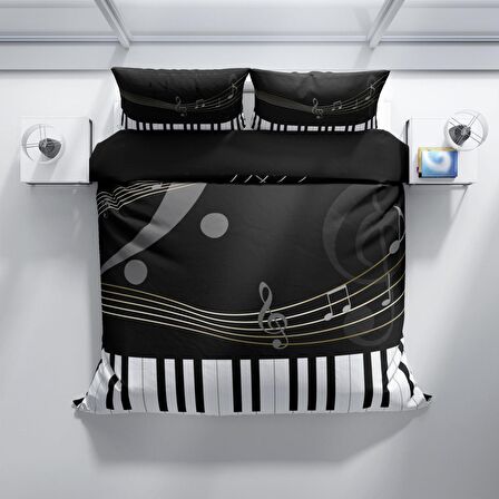 Monohome Perlasera Piano 3D Temalı Pamuk Saten Çift Kişilik Nevresim Takımı
