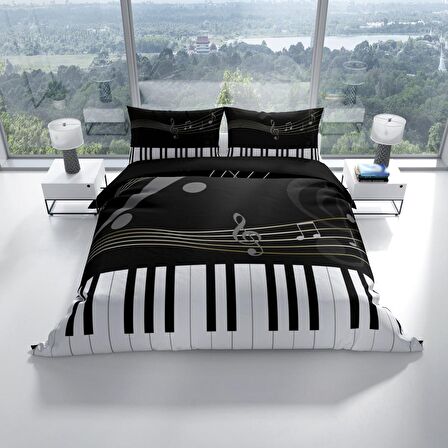 Monohome Perlasera Piano 3D Temalı Pamuk Saten Çift Kişilik Nevresim Takımı