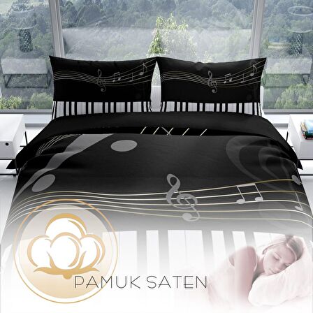 Monohome Perlasera Piano 3D Temalı Pamuk Saten Çift Kişilik Nevresim Takımı