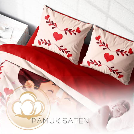 Monohome Aşk Temalı Pamuk Saten Çift Kişilik Nevresim Takımı