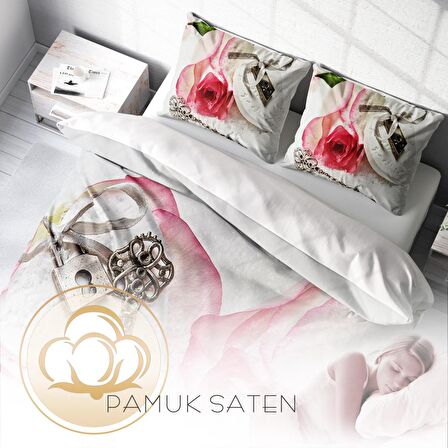 Monohome Çiçekli Pamuk Saten Çift Kişilik Nevresim Takımı