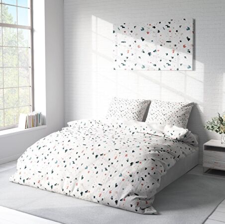 Monohome Terrazzo 3D Temalı Pamuk Saten Çift Kişilik Nevresim Takımı