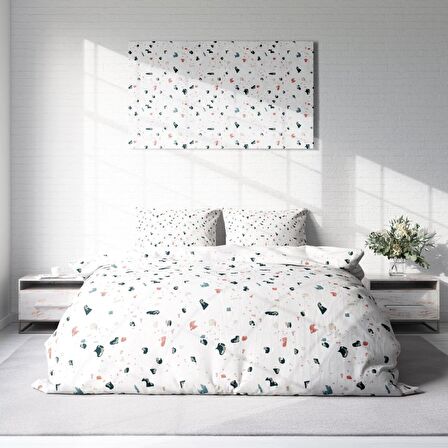 Monohome Terrazzo 3D Temalı Pamuk Saten Çift Kişilik Nevresim Takımı