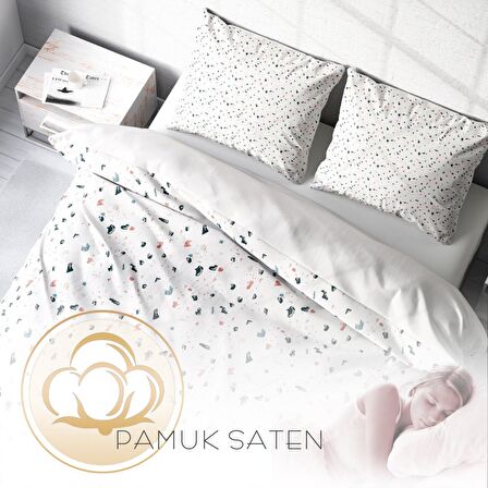 Monohome Terrazzo 3D Temalı Pamuk Saten Çift Kişilik Nevresim Takımı