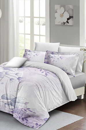 Nevresim Takımı %100 Doğal Pamuk Çift Kişilik 3d Digital Soft Lila