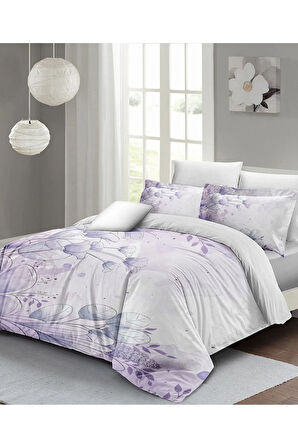 Nevresim Takımı %100 Doğal Pamuk Çift Kişilik 3d Digital Soft Lila