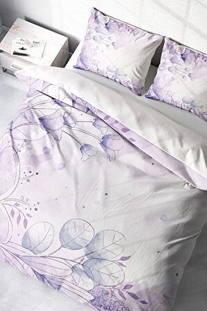 Nevresim Takımı %100 Doğal Pamuk Çift Kişilik 3d Digital Soft Lila