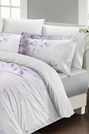 Nevresim Takımı %100 Doğal Pamuk Çift Kişilik 3d Digital Soft Lila