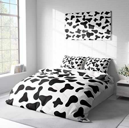 Monohome Cow 3D Temalı Pamuk Saten Çift Kişilik Nevresim Takımı