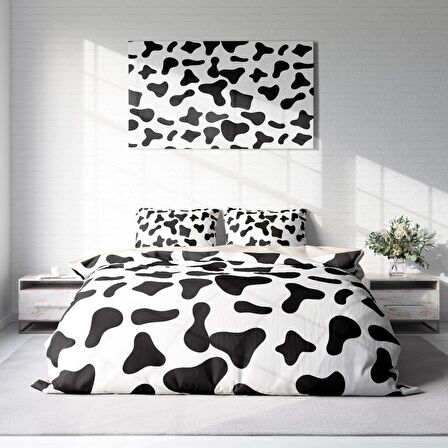 Monohome Cow 3D Temalı Pamuk Saten Çift Kişilik Nevresim Takımı