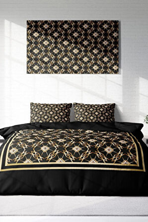 Nevresim Takımı %100 Doğal Pamuk Çift Kişilik 3d Digital Gold Deco