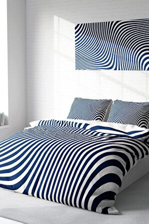 Nevresim Takımı %100 Doğal Pamuk Çift Kişilik 3d Digital Blue Line