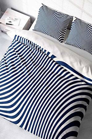 Nevresim Takımı %100 Doğal Pamuk Çift Kişilik 3d Digital Blue Line