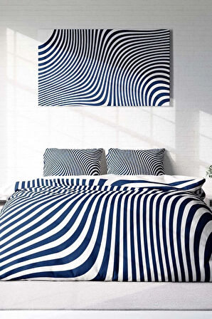 Nevresim Takımı %100 Doğal Pamuk Çift Kişilik 3d Digital Blue Line