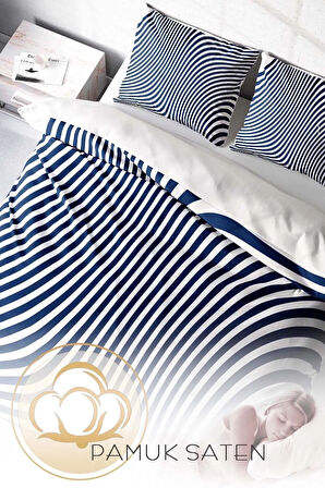 Nevresim Takımı %100 Doğal Pamuk Çift Kişilik 3d Digital Blue Line