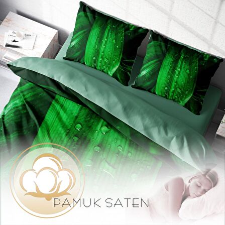 Monohome Drop Leaf Yapraklı Pamuk Saten Çift Kişilik Nevresim Takımı