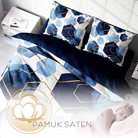 Monohome Blue Hexagon 3D Temalı Pamuk Saten Çift Kişilik Nevresim Takımı