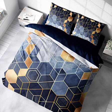 Monohome Arty Blue 3D Temalı Pamuk Saten Çift Kişilik Nevresim Takımı