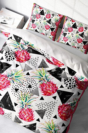 Nevresim Takımı %100 Doğal Pamuk Çift Kişilik 3d Digital Pineapple