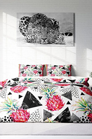 Nevresim Takımı %100 Doğal Pamuk Çift Kişilik 3d Digital Pineapple