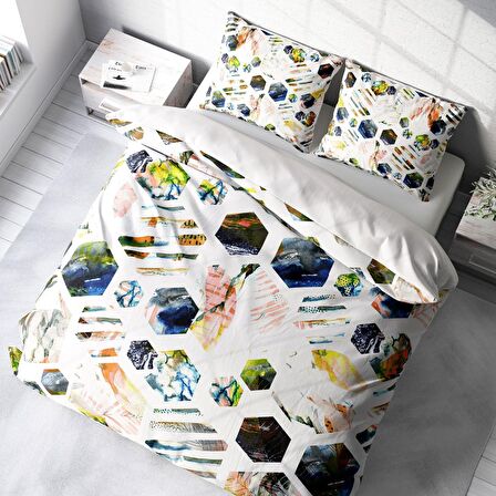 Monohome Renkli Hexagon 3D Temalı Pamuk Saten Çift Kişilik Nevresim Takımı