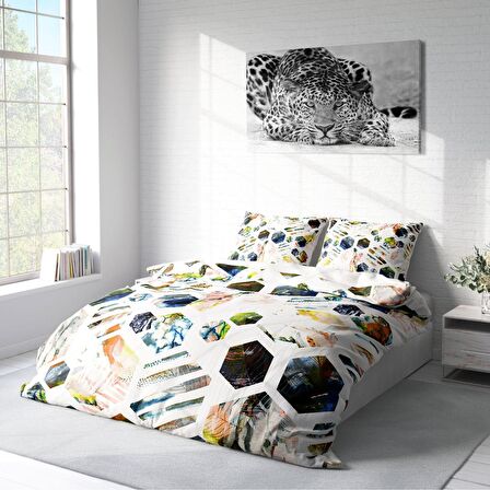 Monohome Renkli Hexagon 3D Temalı Pamuk Saten Çift Kişilik Nevresim Takımı