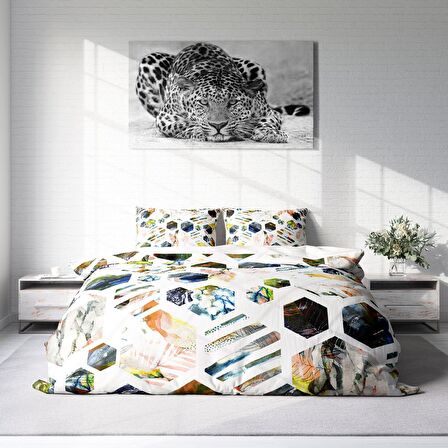 Monohome Renkli Hexagon 3D Temalı Pamuk Saten Çift Kişilik Nevresim Takımı