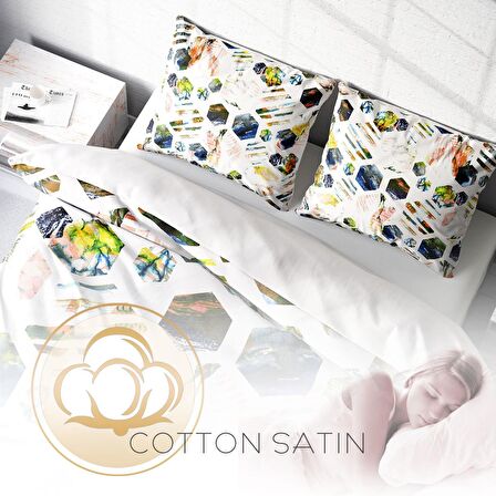 Monohome Renkli Hexagon 3D Temalı Pamuk Saten Çift Kişilik Nevresim Takımı