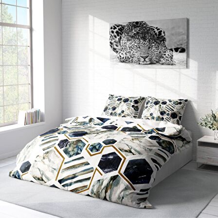 Monohome White Hexagon 3D Temalı Pamuk Saten Çift Kişilik Nevresim Takımı