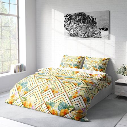 Monohome Flower Squares Çiçekli Pamuk Saten Çift Kişilik Nevresim Takımı