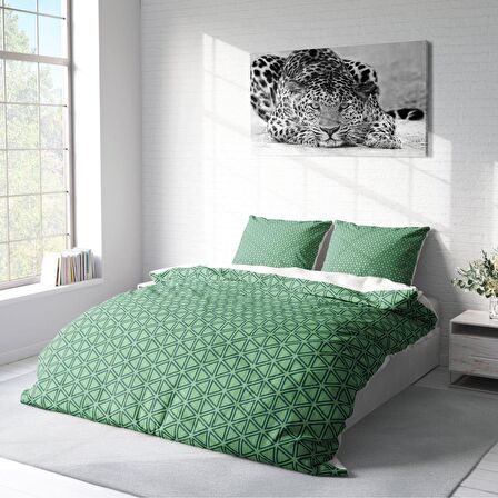 Monohome Green Pattern 3D Temalı Pamuk Saten Çift Kişilik Nevresim Takımı