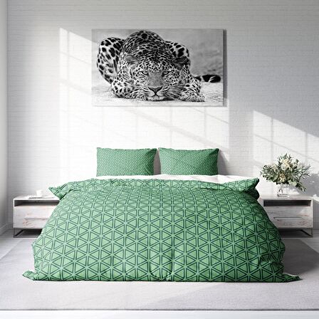 Monohome Green Pattern 3D Temalı Pamuk Saten Çift Kişilik Nevresim Takımı