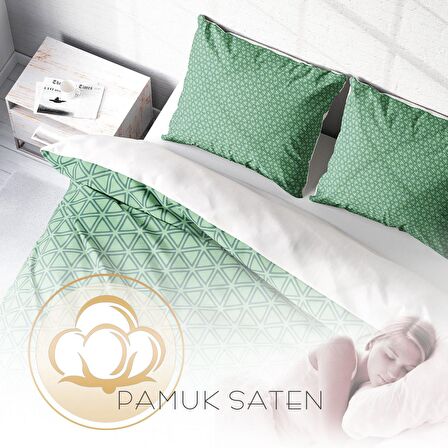 Monohome Green Pattern 3D Temalı Pamuk Saten Çift Kişilik Nevresim Takımı