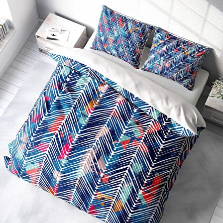 Monohome Blue Pattern 3D Temalı Pamuk Saten Çift Kişilik Nevresim Takımı