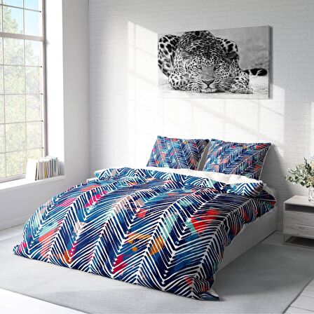 Monohome Blue Pattern 3D Temalı Pamuk Saten Çift Kişilik Nevresim Takımı