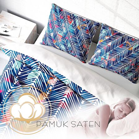 Monohome Blue Pattern 3D Temalı Pamuk Saten Çift Kişilik Nevresim Takımı