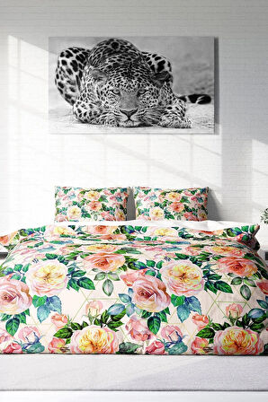 Nevresim Takımı %100 Doğal Pamuk Çift Kişilik 3d Digital Flower Spring