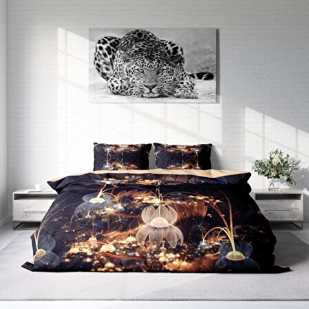 Monohome Brown Lotus 3D Temalı Pamuk Saten Çift Kişilik Nevresim Takımı