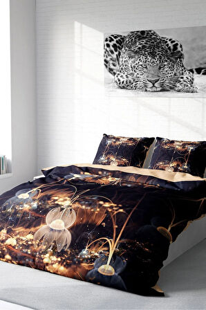 Nevresim Takımı %100 Doğal Pamuk Çift Kişilik 3d Digital Brown Lotus