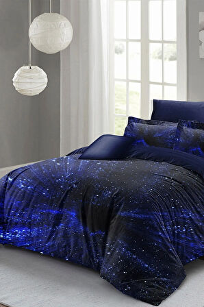 Nevresim Takımı %100 Doğal Pamuk Çift Kişilik 3d Digital Blue Night