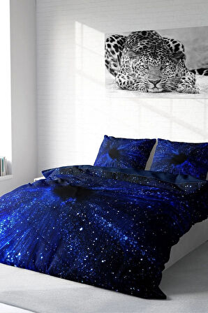 Nevresim Takımı %100 Doğal Pamuk Çift Kişilik 3d Digital Blue Night