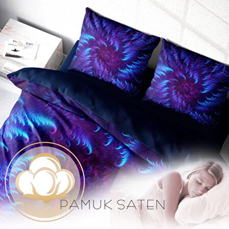 Monohome Purple Energy 3D Temalı Pamuk Saten Çift Kişilik Nevresim Takımı