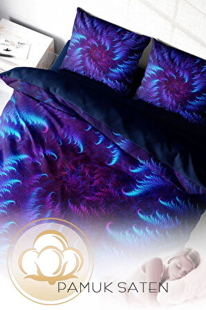 Nevresim Takımı %100 Doğal Pamuk Çift Kişilik 3d Digital Purple Energy