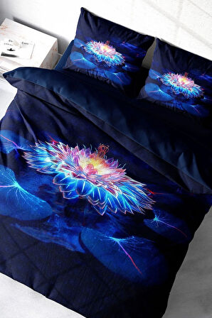 Nevresim Takımı %100 Doğal Pamuk Çift Kişilik 3d Digital Lotus Night